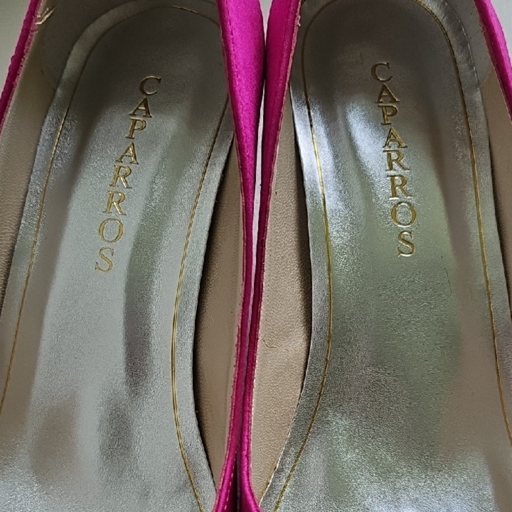 Caparros Fuchsia Satin Heels with Rhinestone Bow - Picture 4 of 9